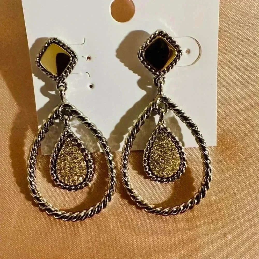 White House Black Market Gold and Silver Twisted Hoop Earrings NWT